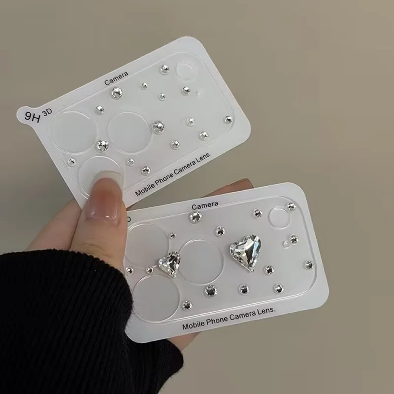 럭셔리 다이아몬드 3D 하트 글래스 카메라 보호필름 아이폰 17 프로 맥스 17프로 렌즈 필름 아이폰 17 프로 클리어 HD 풀커버 케이스
