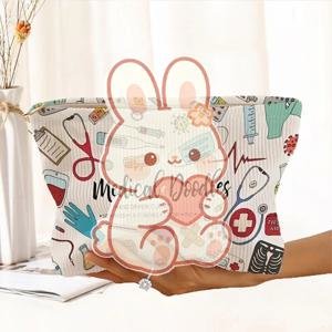 코듀로이 소재의 의료용 화장품 파우치, 부드러운 지퍼 잠금 방식, 세탁 가능, 가정용 또는 여행용으로 적합, 간호사 선물용.