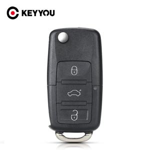 KEYYOU 교체용 3버튼 플립 리모컨 자동차 키 케이스 쉘 폭스바겐 골프 파사트 MK4 시트 알테아 알함브라 이비자용