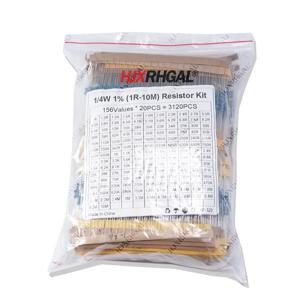 3120pcs 156 값 전기 장치 1/4W 전력 금속 필름 저항기 키트 1R-10M 1% 공차 구색 세트 1ohm-10Mohm 샘플 팩