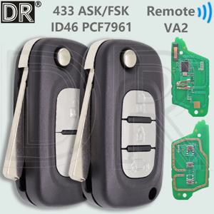 DR ID46 PCF7961 433MHz VA2 플립형 자동차 리모컨 키 (르노 클리오 III, 마스터, 캉구, 모두스, 트윙고, 메간, 플루언스, SM3, 메르세데스 스마트 용)