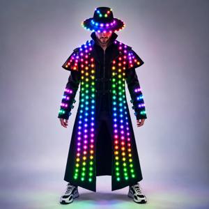 LED 댄스 로봇 야광 코스튬 수트 레이브, 빛나는 퍼포먼스 의류 착용, 멋진 원피스, 무대 파티 장식