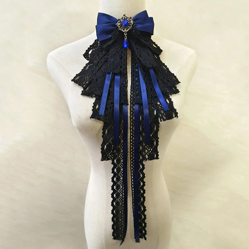 로리타 블랙 레이스 보우 타이 코트 스타일 우아한 패션 여성 드레스 셔츠 Bowtie 애니메이션 코스프레 액세서리 분리형 칼라