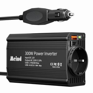 Meind 300W 차량용 전원 인버터(EU 소켓 포함) DC12V에서 AC220V 차량용 충전기(듀얼 USB 포트 포함) PD65W + QC3.0