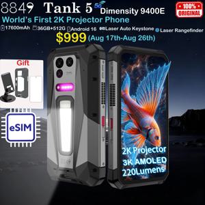 8849 TANK 5 유니허츠 2K 프로젝터 러기드 스마트폰 eSIM AI 디멘시티 9400e 3K AMOLED 17600mAh 220루멘스 18GB+512GB WiFi 7 NFC