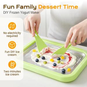 DIY 아이스크림 메이커 요거트 메이커 기계 어린이용 홈메이드 크림 소르베 젤라토, 가정용 롤 아이스크림 메이커 2개의 스패출러 포함