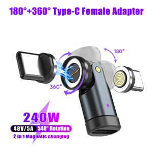 PD3.1 240W 고속 충전 마그네틱 타입-C to USB-C OTG 어댑터 540도 9핀 마그넷 USB-C 여성용 컨버터 맥북 삼성용