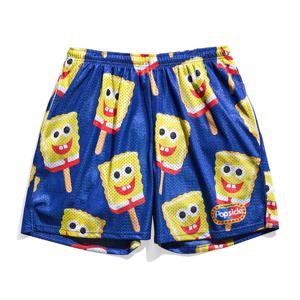 Potdemiel SpongeBob Ice Bar Allover Print 성인 아동 운동용 반바지 가족 여름 속건성 부드럽고 편안한 경량 비치 반바지