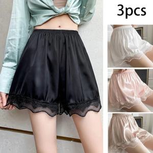 3pcs 여성 여름 레이스 속옷 여성 얇은 부드러운 새틴 속옷 느슨한 안전 바지 레이디 아이스 실크 컴포트 홈 반바지