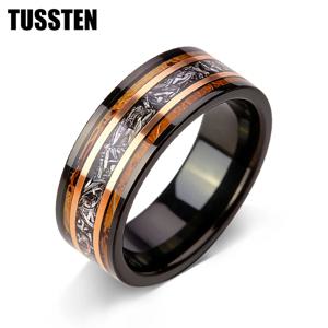 TUSSTEN 8MM 남성용 및 여성용 웨딩 텅스텐 반지, 나무와 운석 인레이, 편안한 착용감