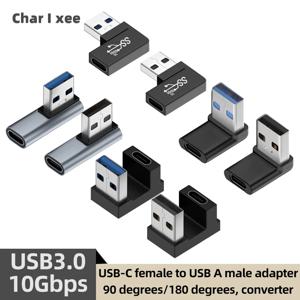USB 3.0 USB-A 남성-타입 C 여성 90도 직각 연장 어댑터 USB C 상향 하향 커넥터 10Gbps 노트북용