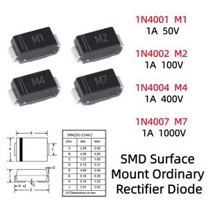 50/100/500Pcs SMA 1N4001/M1/1A50V 1N4002/M2/1A100V 1N4004/M4/1A400V 1N4007/M7/1A1000V SMD 표면 실장 일반 정류기 다이오드