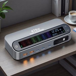새로운 멀티 포트 470W/405W GAN 고속 충전기 LCD 디스플레이 화면 탑재 140W 타입 C 데스크탑 충전기 65W 확장 가능 충전 케이블 포함