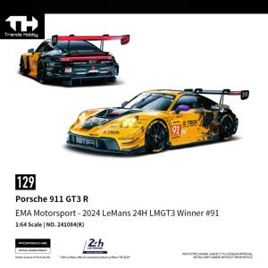트렌드즈 하비 1/64 포르쉐 911 GT3 R 2024 르망 24시간 LMGT3 레이싱 미니어처 모델 장난감 자동차 프리휠 다이캐스트 컬렉션 선물