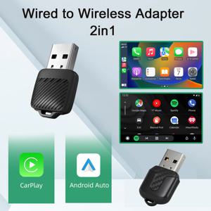 이조네트로닉스 2 in 1 유선에서 무선 CarPlay 안드로이드 오토 어댑터 (OEM 차량 스테레오용, USB 동글 미니 박스, 플러그 앤 플레이)