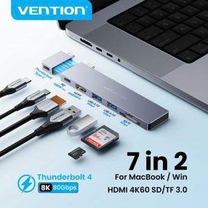 벤션 7 in 2 USB C 허브 썬더볼트 4 80Gbps 8K 맥북 프로 에어용 USB 3.0 SD TF HDMI 4K60Hz 도크 스테이션 스플리터 (윈도우용)