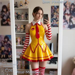 레스토랑 웨이터 유니폼 가상 아이돌 드레스 코스프레 빨간색 노란색 드레스 섹시한 여성 성인 XS-3XL 사이즈 무대 유니폼 할로윈 파티