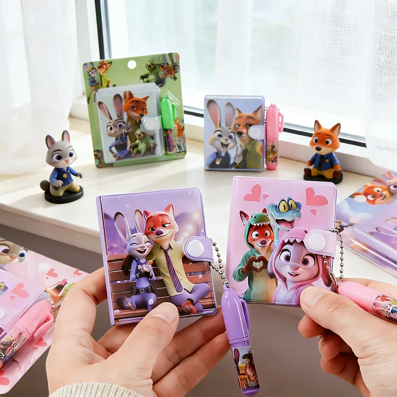 2개/세트 디즈니 Zootopia 테마 미니 노트북(볼펜 포함), 만화 포켓 메모장 문구 세트 학교 생일 선물