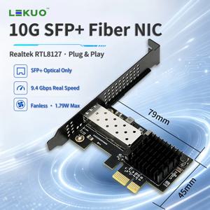 Lekuo 10G SFP+ 광섬유 네트워크 카드 PCIe 4.0 X1 - RTL8127ATF 칩을 탑재한 NAS/서버용 저지연 고처리량 엔터프라이즈급 제품