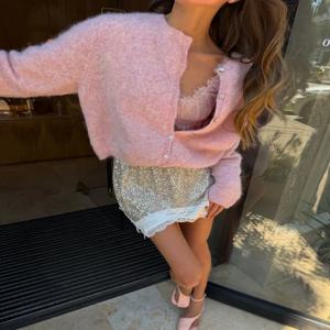 2026년 신상, 편안한 스타일의 여성용 울 가디건, 봄/가을용 루즈핏 라운드넥 니트 짧은 재킷, 부드러운 긴팔 스웨터