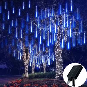 태양열 유성우 조명 30CM8튜브-50CM8튜브 따뜻한 백색, 파란색, 다채로운 LED 스트링 IP54 방수 8가지 모드 정원 크리스마스용