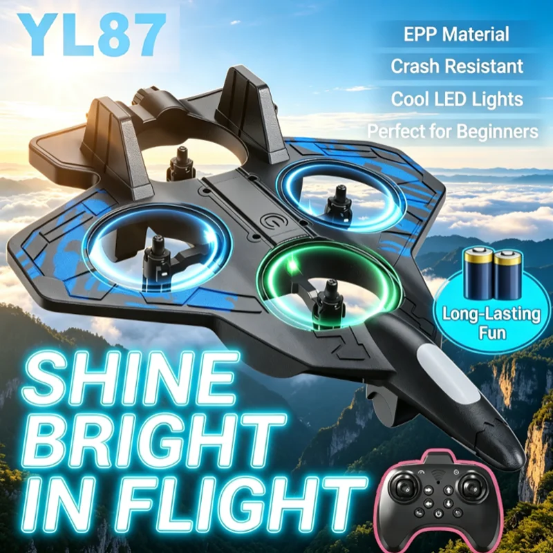 2026년형 리모컨 조종식 YL87 전투기 장난감, 2.4GHz RC 스턴트 폼 비행기, 조명 기능, 비행 헬리콥터, 취미용 드론, 선물용 장난감