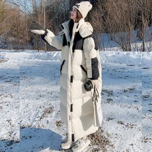 겨울 롱 다운 코튼 자켓 여성 Manteau Femme Hiver 2022 느슨한 사파리 스타일 두꺼운 따뜻한 후드 파카 여성 무릎 높이 코트