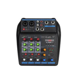 블루투스 48V 팬텀 파워 모니터가 장착된 4 채널 믹서 DJ 믹싱 콘솔 가라오케 시스템 USB 믹서 오디오
