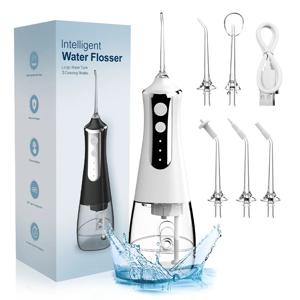 치과 구강 Irrigator 가정용 물 Flosser 구강 청소 기계 5 노즐 3 모드 USB 충전식 300ml 물 탱크