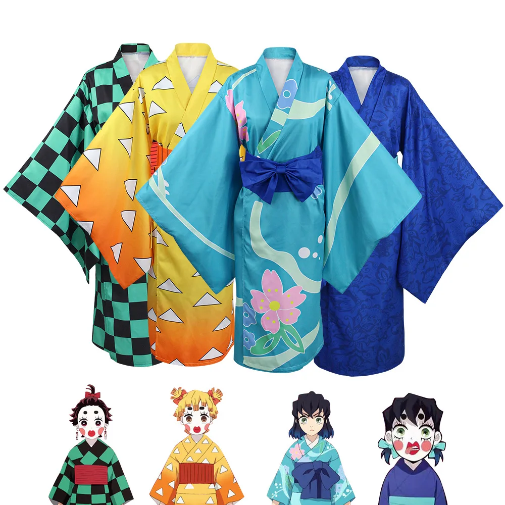 아가츠마 젠이츠 기모노 애니메이션 코스프레 의상 Kamado Tanjirou Hashibira Inosuke Dress Kimetsu No Yaiba 시즌