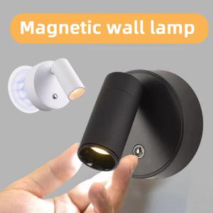 마그네틱 베이스 USB 충전식 LED 무선 벽 조명 터치 스위치 블랙 화이트 자석 독서용 디밍이 가능한 침대 옆 램프