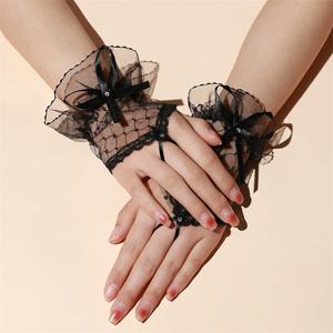 고딕 짧은 검은 장갑 여성 하라주쿠 레이스 신부 웨딩 할로윈 로리타 드레스 그물 거즈 활 핸드 슬리브 Fishnet 장갑