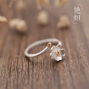 새로운 패션 인기 꽃 925 스털링 실버 주얼리 아트 신선한 벚꽃 성격 오프닝 반지 R167