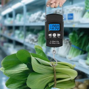 50kg/10g 휴대용 LCD 전자 손잡이 저울, 100cm 길이의 접이식 줄자 포함, 여행용으로 적합, 생선이나 채소 무게 측정에 사용 가능.