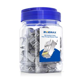ZOERAX 차폐 50 Pcs RJ45 Cat6A Cat7 패스 스루 커넥터 3 프롱 8P8C 50U 금도금 2피스 패스스루 모듈형 데이터 플러그