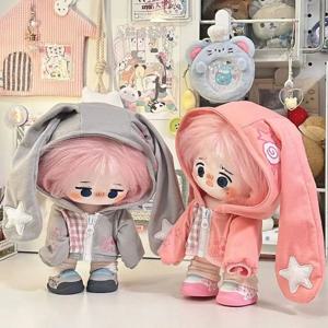 20cm 인형 옷 만화 토끼 귀 핑크 그레이 인형 토끼 귀 코트 놀이 집 사진 소품 미니 운동복 자켓 장난감