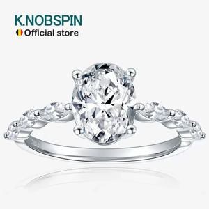 KNOBSPIN 2ct 타원형 컷 Moissanite 약혼 반지 여성용 s925 스털링 슬라이버 도금 18k 화이트 골드 약속 반지 그녀의 선물