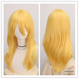 오렌지 옐로우 긴 물결 모양의 곱슬 코스프레 파티 가발 Miyazono Kaori 긴 물결 모양의 가발과 Bangs 합성 가발 코스프레 의상 파티