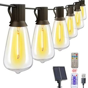 외부용 LED ST38 태양열 스트링 조명, USB 및 태양열 이중 충전 베란다 정원 캠핑용 야외 스트링 조명