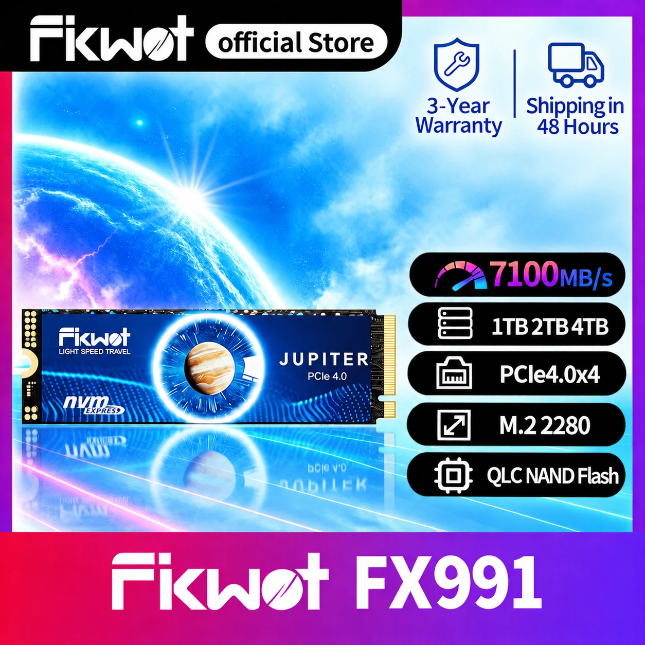 Fikwot FX991/FX910 M.2 2280 NVMe SSD, PCIe 4.0 x4, 7100MB/s, 1TB, 2TB, 4TB 용량, 노트북 및 데스크톱 PC용 내장형 솔리드 스테이트 드라이브