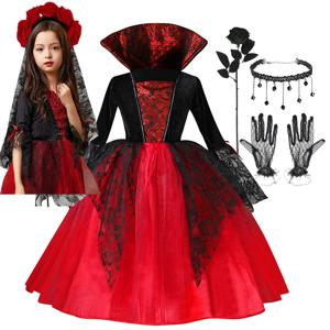 할로윈 소녀 코스프레 뱀파이어 드레스 어린이를위한 유령 신부 뱀파이어 의상 Vampiran 카니발 파티 복장 스칼렛 고딕 옷