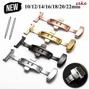 나비 배치 버클 더블 클릭 스테인레스 스틸 걸쇠 스트랩 시계 밴드 10/12/14/16mm 18mm 20mm 22mm 시계 밴드 걸쇠