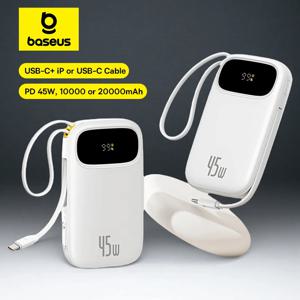 베이스어스 45W 20000mAh 파워뱅크 10000mAh 내장형 리트랙터블 USB-C & 라이트닝 케이블 아이폰 17 16 15 삼성 S25 샤오미 포코용