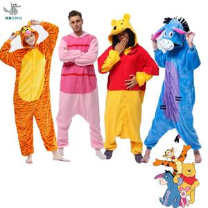 겨울 unisex 3d 점프 호랑이 돼지 곰 원숭이 코스프레 의상 onesies kigurumi 잠옷 성인 플란넬 잠옷 동물 잠옷