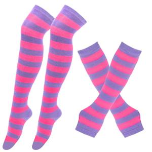 여성용 롱삭스 스트라이프 허벅지까지 오는 스타킹 장갑 세트 여성 소녀 핑크 블랙 화이트 무릎 위 롤리타 스타일