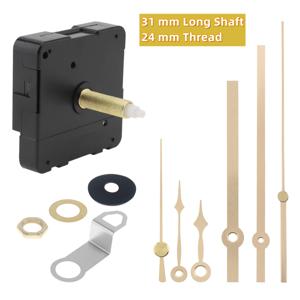 31mm 길이의 샤프트, 24mm 나사산, 쿼츠 무소음 시계 무브먼트 키트, 무소음 스윕 초침 시계 무브먼트, 2쌍의 시계 바늘 포함