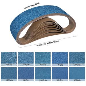 4x36인치 샌딩 벨트 3팩 915X100Mm 알루미늄 산화물 사포(40/60/80/100/120/150/180/240/320/400 그릿) 목재 연삭, 금속 연마, 페인트 샌딩에 적합하며 벨트 샌더와 함께 사용하는 데 특화되어 있습니다.