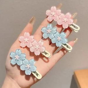 4/6Pcs 애니메이션 카드 캡쳐 사쿠라 귀여운 핑크 크리미 플라워 Bb 머리핀 사이드 헤어 클립 소녀 머리 장식 달콤한 머리핀 장식 선물
