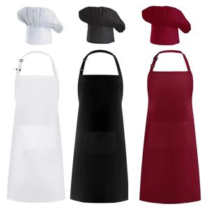 앞치마 요리사 모자 음식 서비스 주방 정장 정육점 모자와 조정 가능한 성인 Pinafore 베이커 웨이터 요리 작업 앞치마 포켓