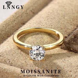 Lnngy 스파클링 6.5mm 모이사나이트 약혼 프로미스 링 14K 골드 필드 스택형 링 여성용 발렌타인데이 주얼리 선물